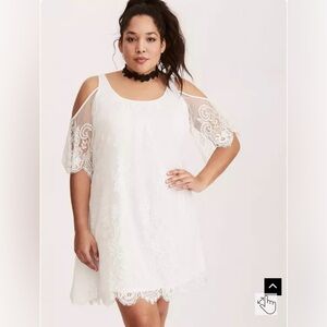 Torrid White Mini Lace Cold Shoulder Trapeze Dress Engagement Bridal boho 3X